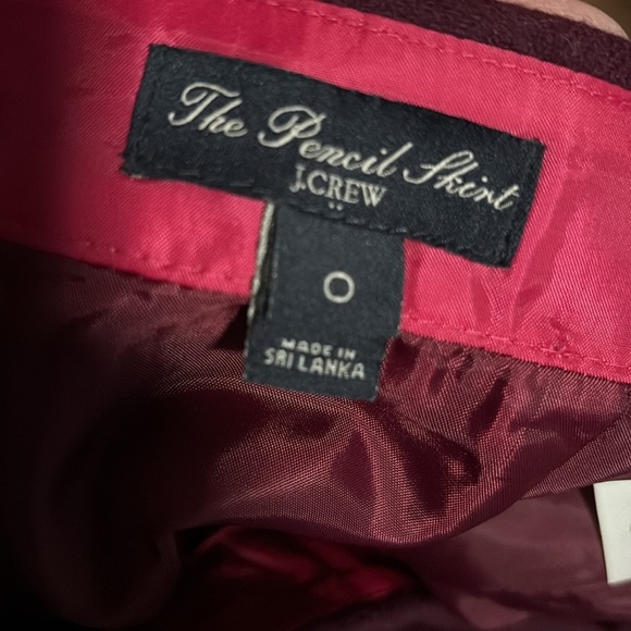 J. Crew The Pencil Skirt Burgundy Plum Purple Wool Viscose Knee Length Size 0 - Picture 5 of 6